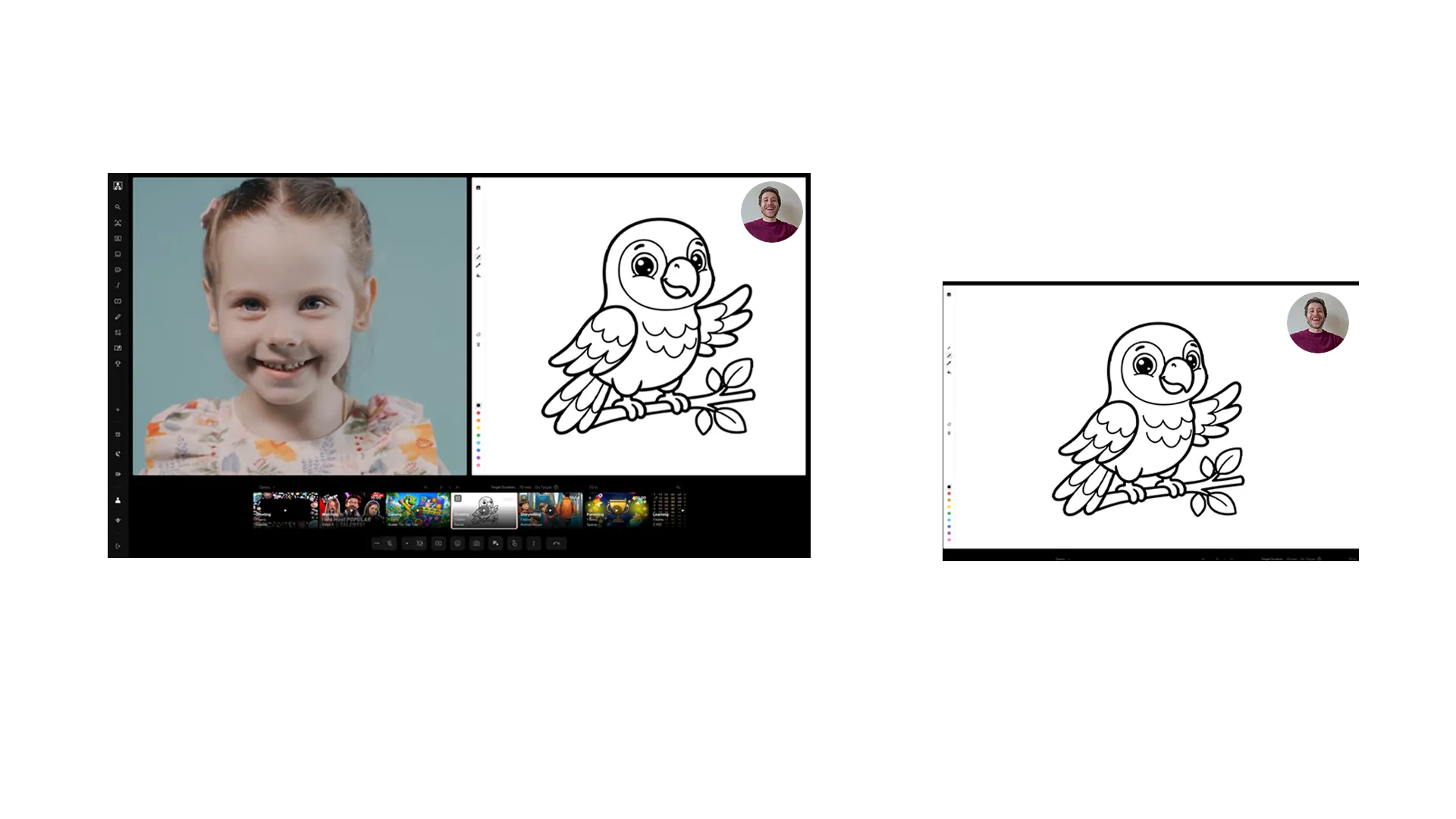 A colouring page being drawn on both screens during an iZiViD call