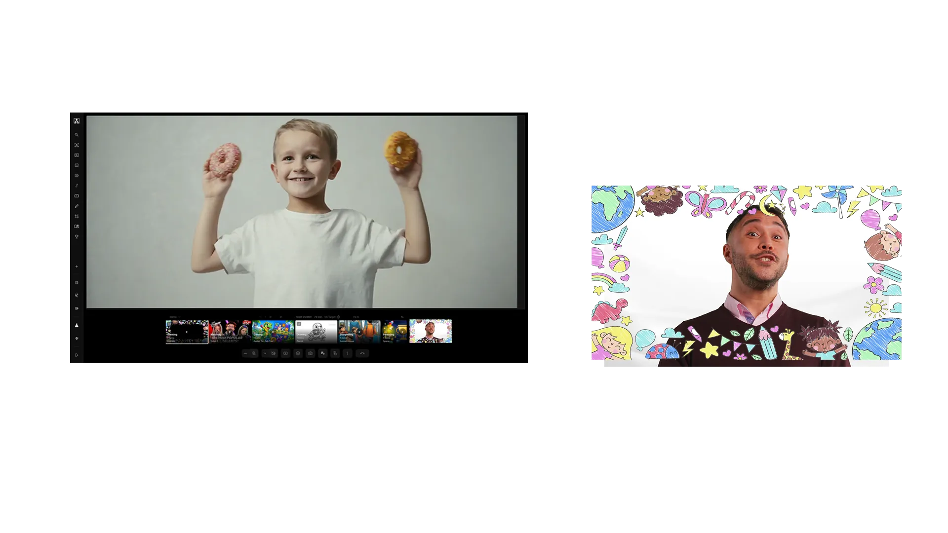 An iZiViD call opening on a greeting theme, on a monitor and a tablet at once