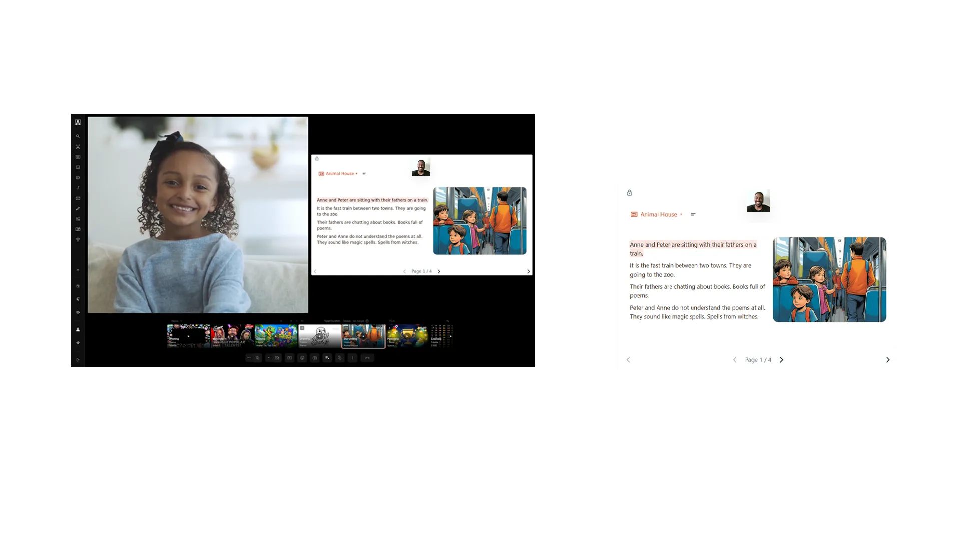 A picture book open on both screens during an iZiViD call